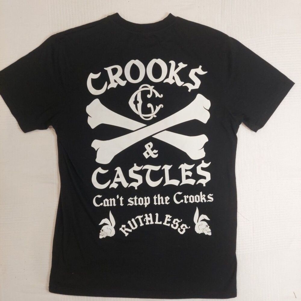 Ruthless CROOKS CASTLES SKULL BUNNY X-BONE Black T Shirt Medium